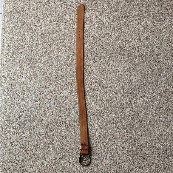 VTG 60’s 70’s Brown Leather Belt Wavy Sunrise Brass Belt Buckle Hippie Boho 32 - Picture 8 of 15